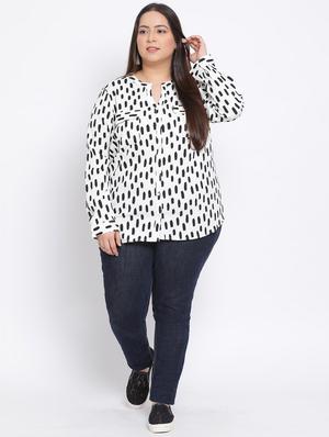 mandarin neck printed plus top - 17680081 - Standard Image - 4