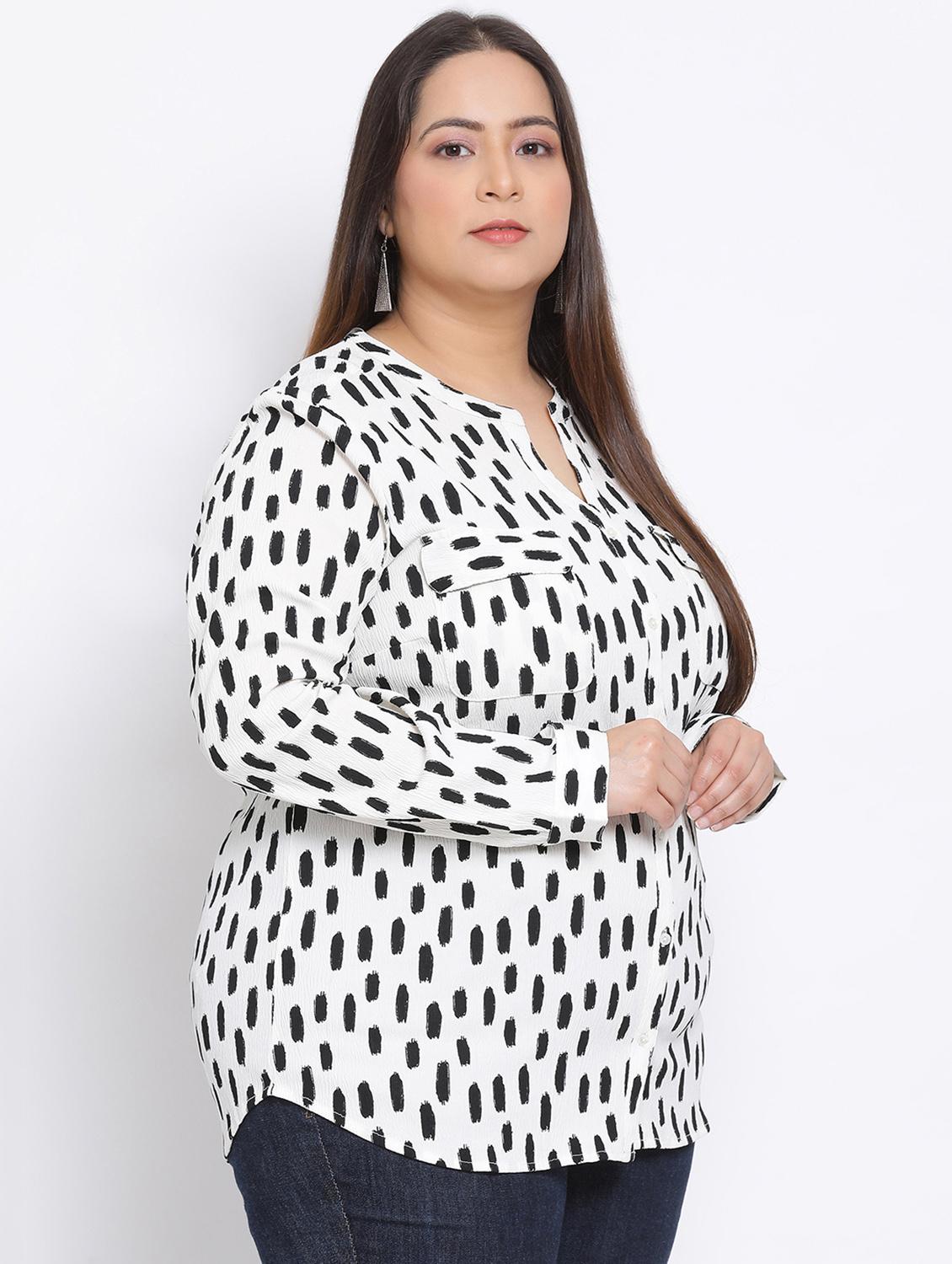 mandarin neck printed plus top - 17680081 - Zoom Image - 2