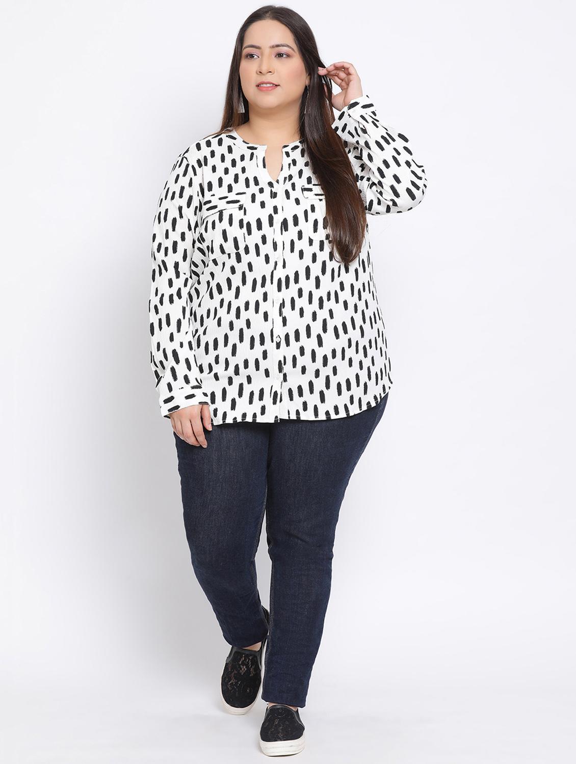 mandarin neck printed plus top - 17680081 - Zoom Image - 4