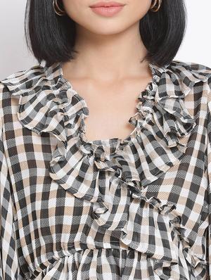 bell sleeved checkered crop top - 17680097 - Standard Image - 5