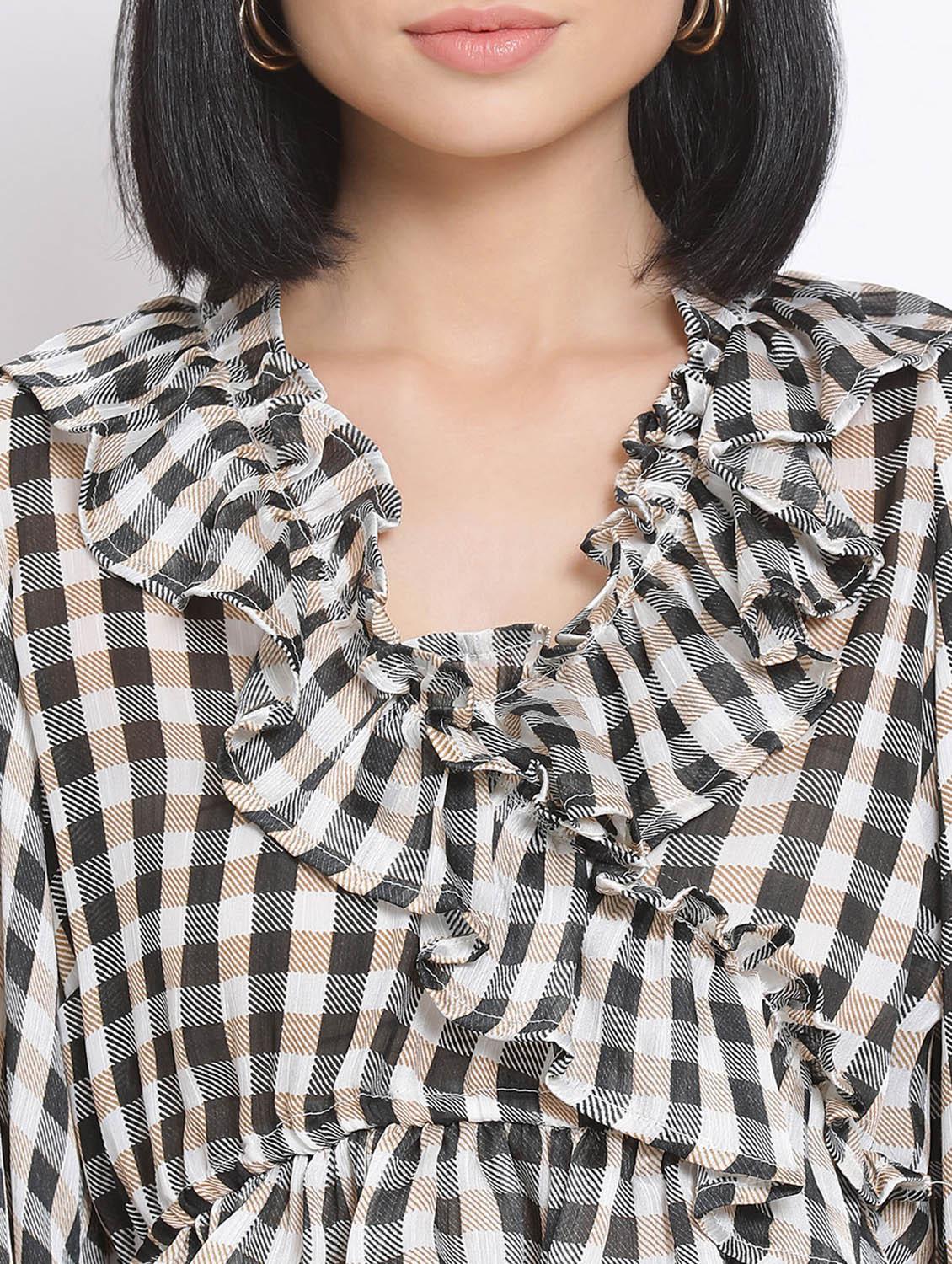 bell sleeved checkered crop top - 17680097 - Zoom Image - 5
