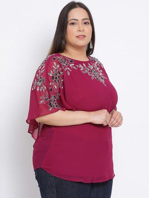 round neck embellished plus top - 17680100 - Standard Image - 2