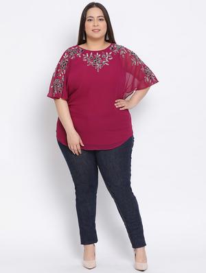 round neck embellished plus top - 17680100 - Standard Image - 4