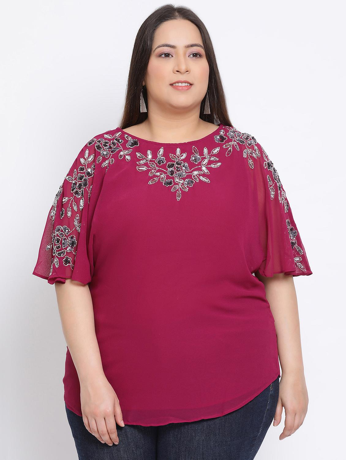 round neck embellished plus top - 17680100 - Zoom Image - 1