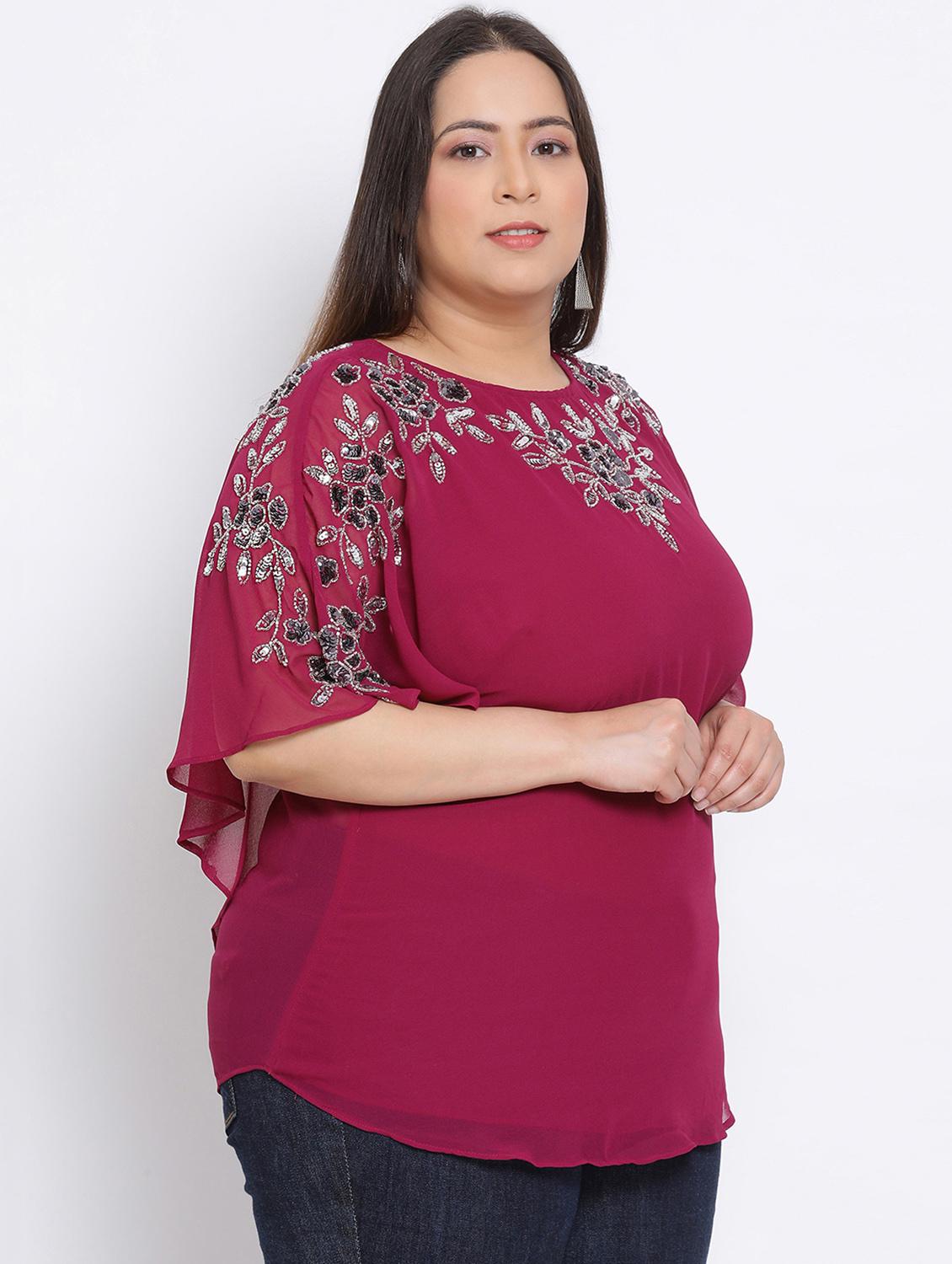 round neck embellished plus top - 17680100 - Zoom Image - 2