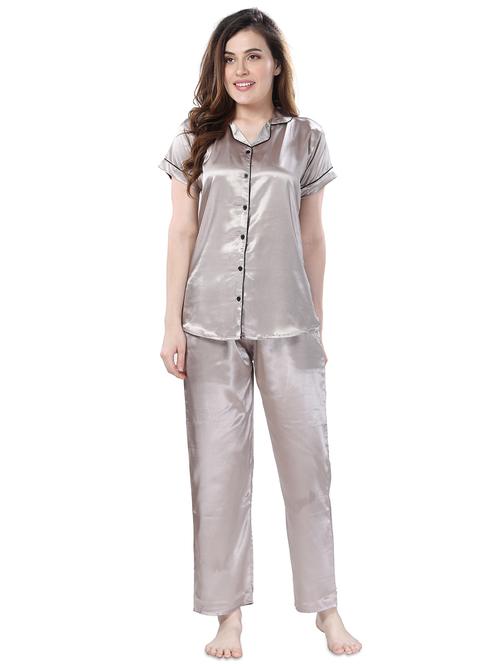 grey solid pyjama set nightwear set - 17683613 - Standard Image - 1