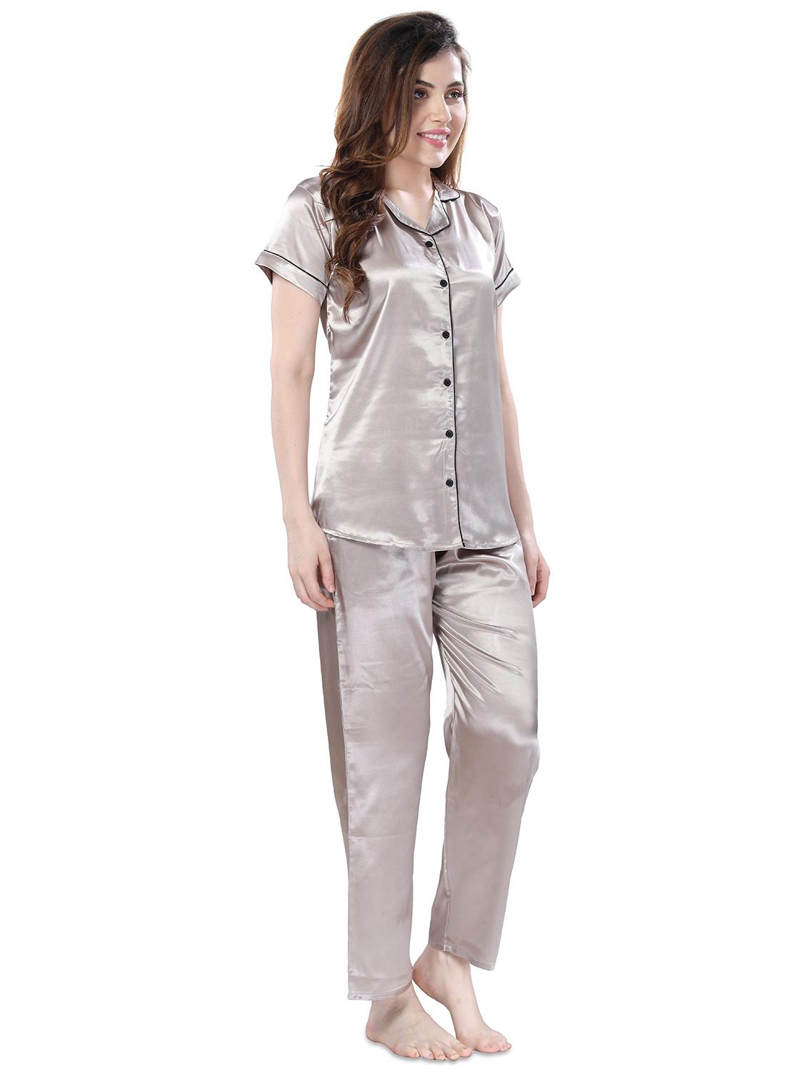 grey solid pyjama set nightwear set - 17683613 - Zoom Image - 2