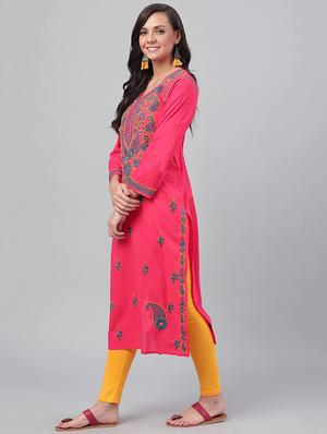 ada hand-embroidered pink chikankari kurta - 17683796 - Standard Image - 2