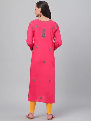 ada hand-embroidered pink chikankari kurta - 17683796 - Standard Image - 4