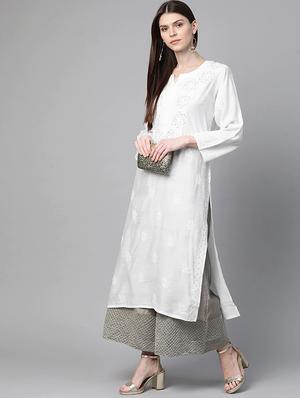 ada hand-embroidered white chikankari kurta - 17683797 - Standard Image - 4