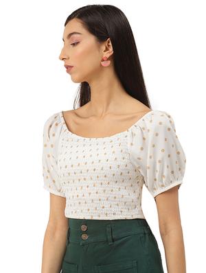 puff sleeves polka dot crop top - 17684546 - Standard Image - 2