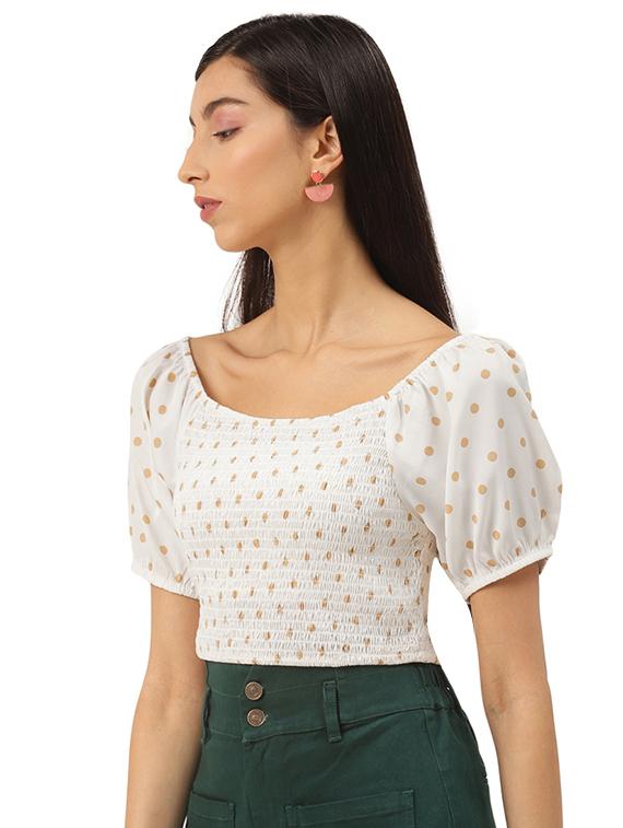 puff sleeves polka dot crop top - 17684546 - Zoom Image - 2