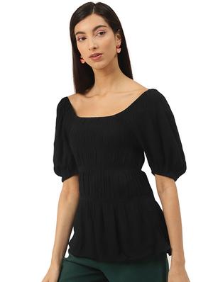 smock detail boat neck top - 17684550 - Standard Image - 2