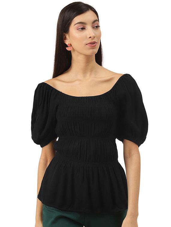smock detail boat neck top - 17684550 - Zoom Image - 1