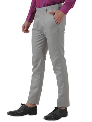 grey solid flat front formal trouser - 17684823 - Standard Image - 2