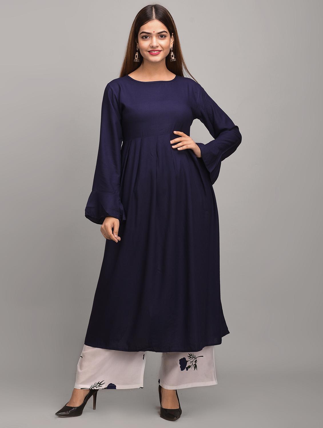 solid flared kurta - 17684891 - Zoom Image - 3
