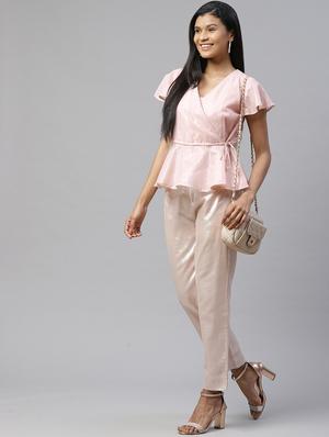 tie front solid peplum top - 17685054 - Standard Image - 4