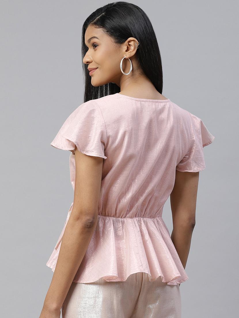 tie front solid peplum top - 17685054 - Zoom Image - 3