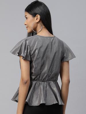 tie front solid peplum top - 17685055 - Standard Image - 3
