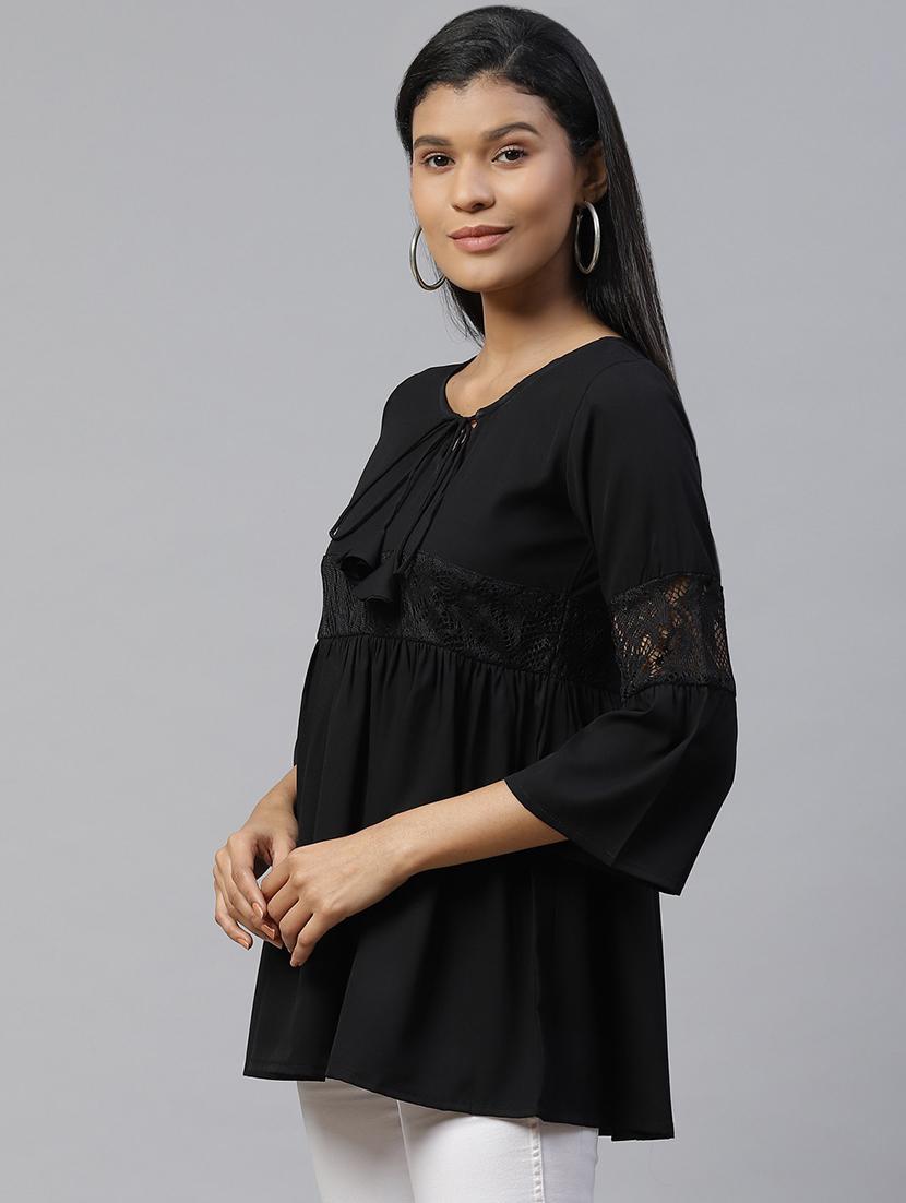 bell sleeved mesh panel top - 17685062 - Zoom Image - 2