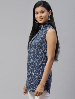 shirt collar floral a line top - 17685066 - Standard Image - 2