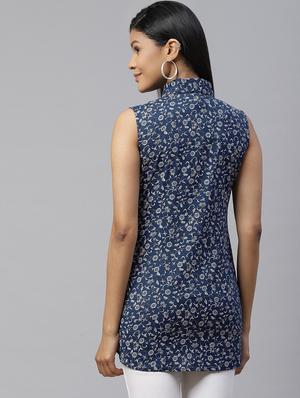 shirt collar floral a line top - 17685066 - Standard Image - 3