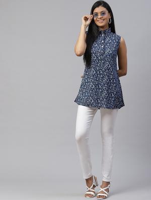 shirt collar floral a line top - 17685066 - Standard Image - 4