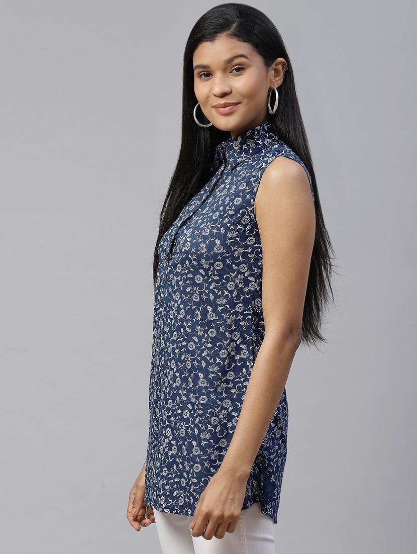 shirt collar floral a line top - 17685066 - Zoom Image - 2