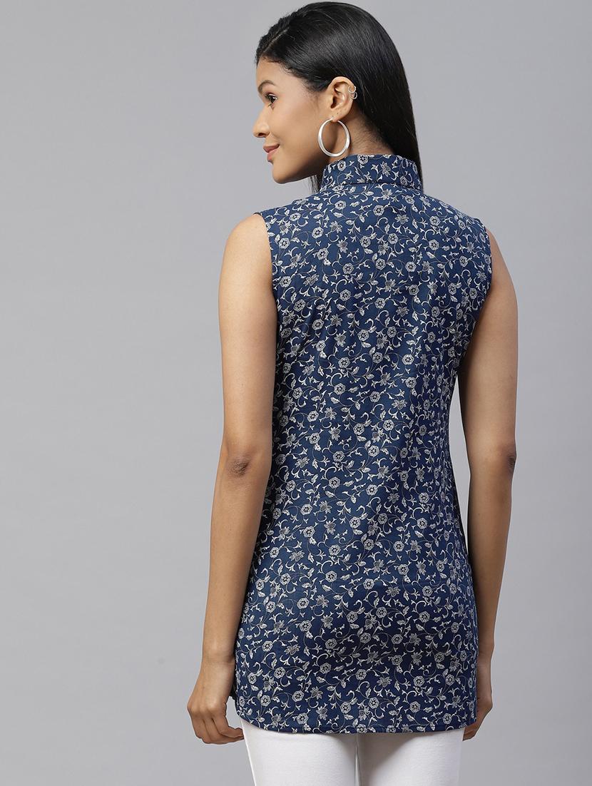 shirt collar floral a line top - 17685066 - Zoom Image - 3