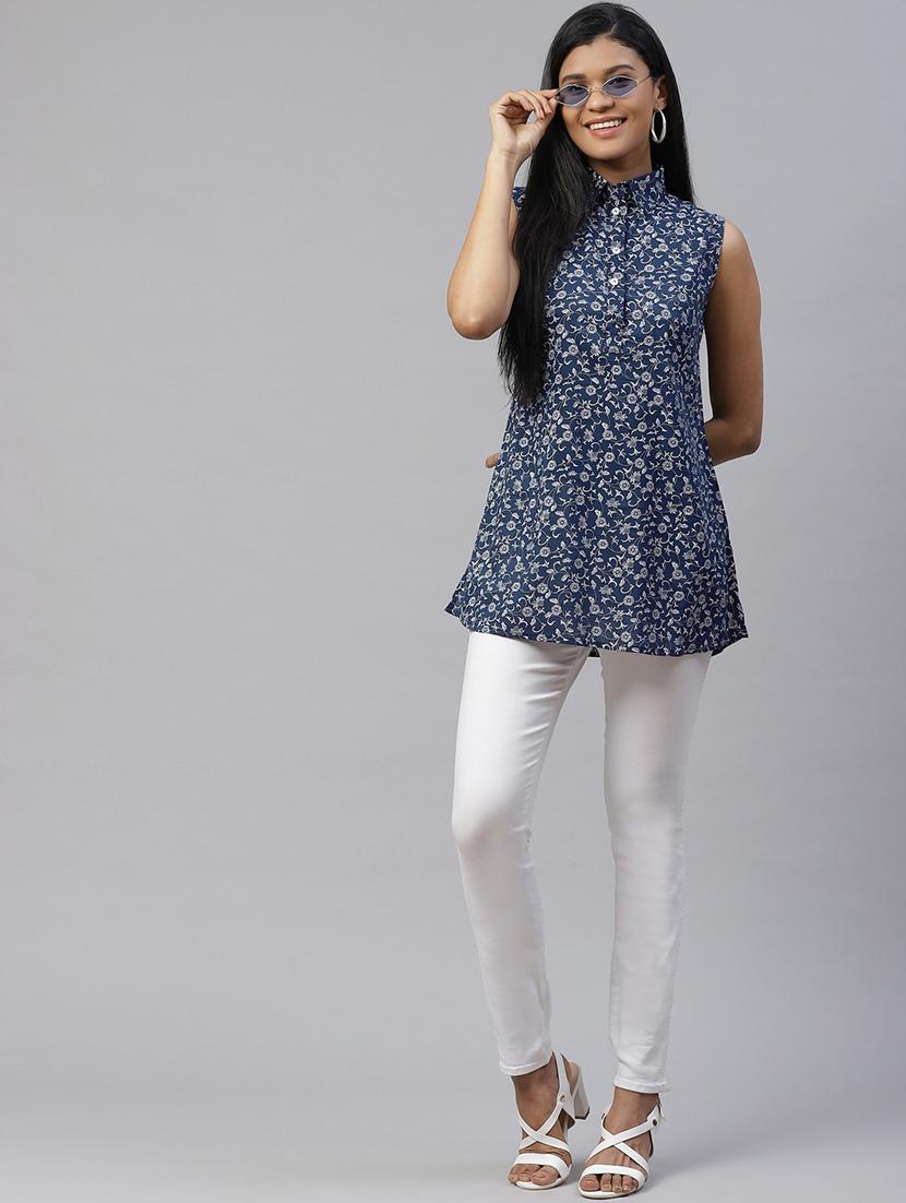shirt collar floral a line top - 17685066 - Zoom Image - 4