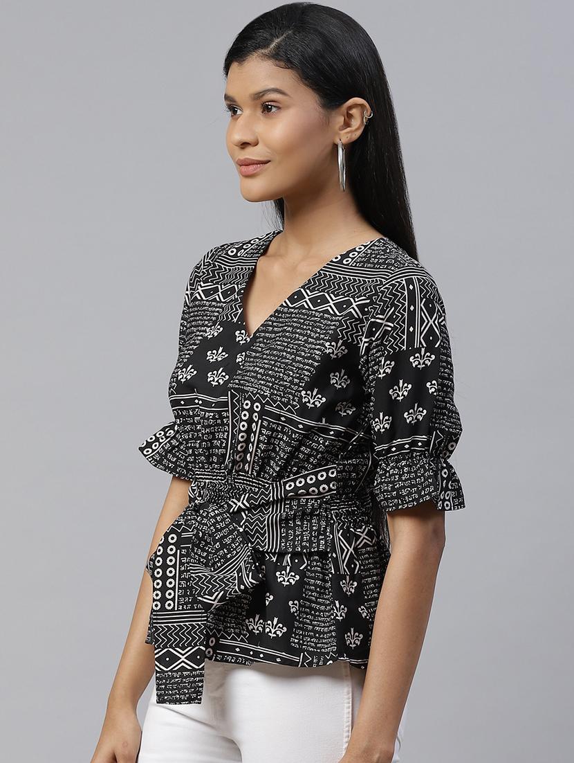 tie front printed wrap top - 17685069 - Zoom Image - 2