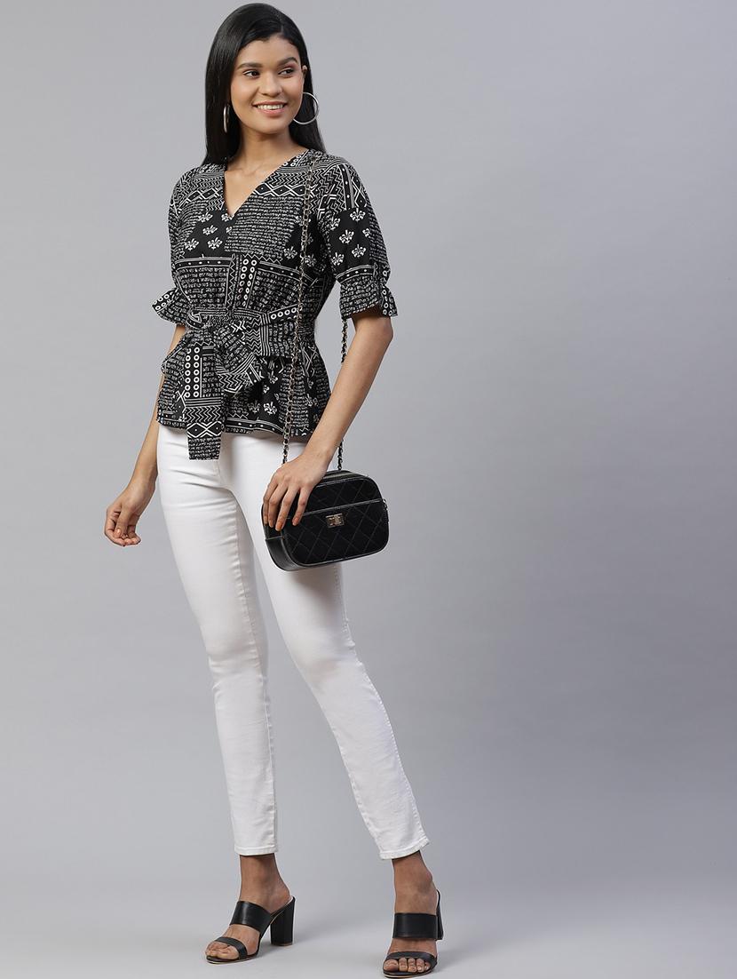 tie front printed wrap top - 17685069 - Zoom Image - 4