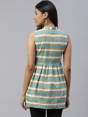 mandarin neck striped top - 17685073 - Standard Image - 3