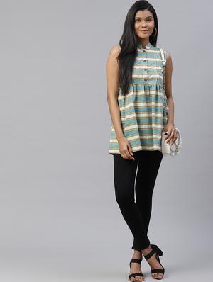mandarin neck striped top - 17685073 - Standard Image - 4