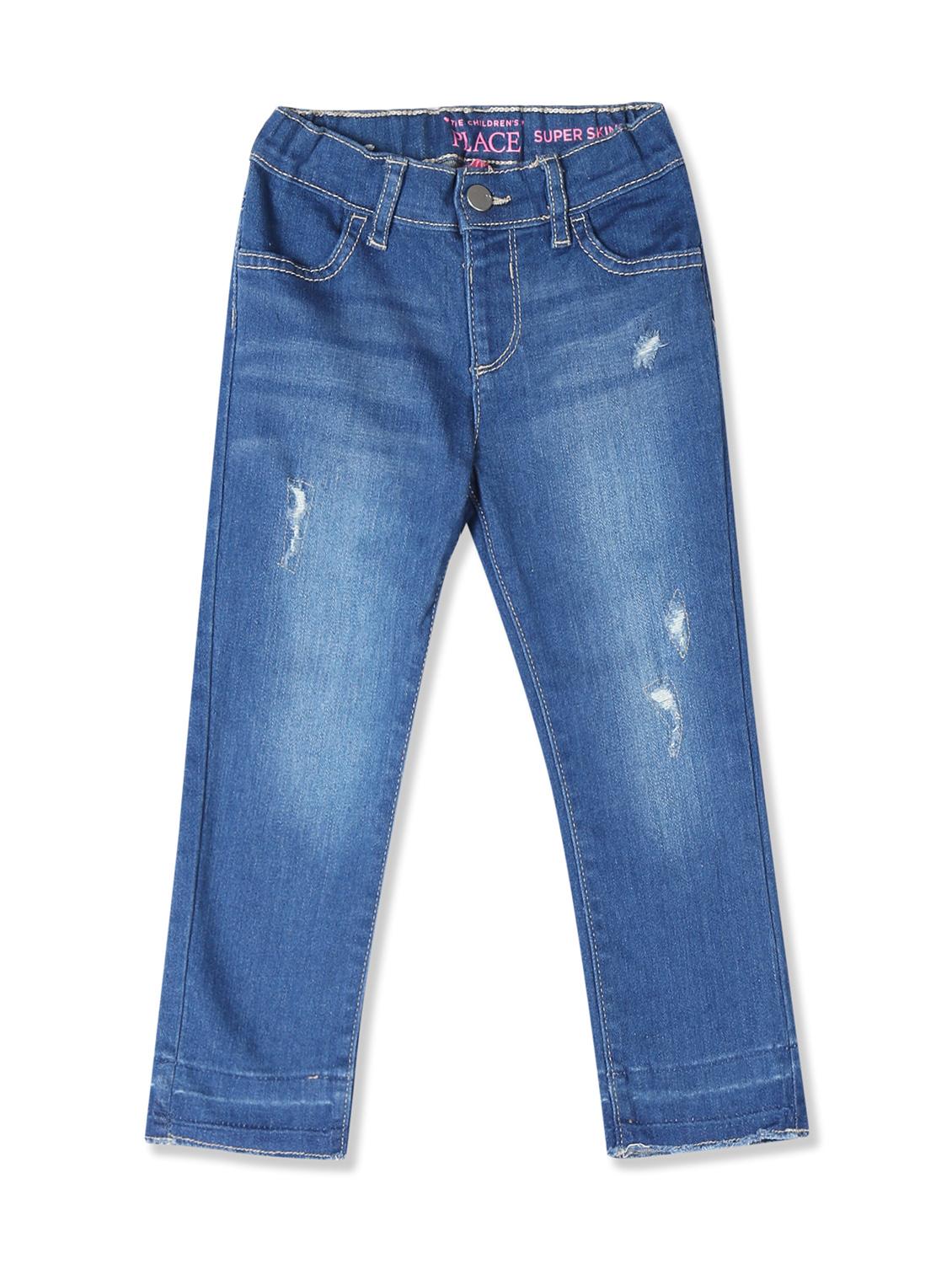 blue cotton blend distressed jean - 17685266 - Zoom Image - 1