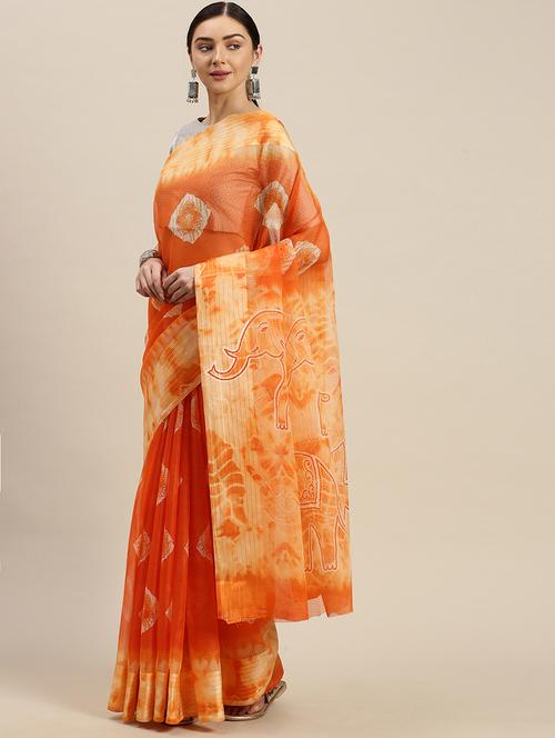 orange khadi kota doria saree with blouse - 17687292 - Standard Image - 1
