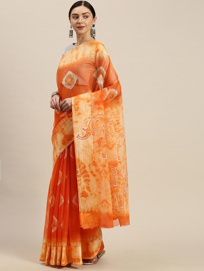 orange khadi kota doria saree with blouse - 17687292 - Zoom Image - 1
