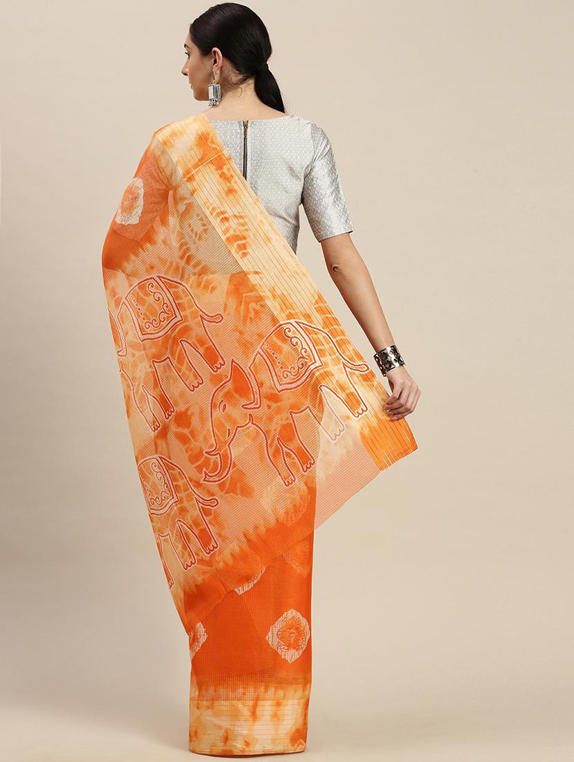 orange khadi kota doria saree with blouse - 17687292 - Zoom Image - 2