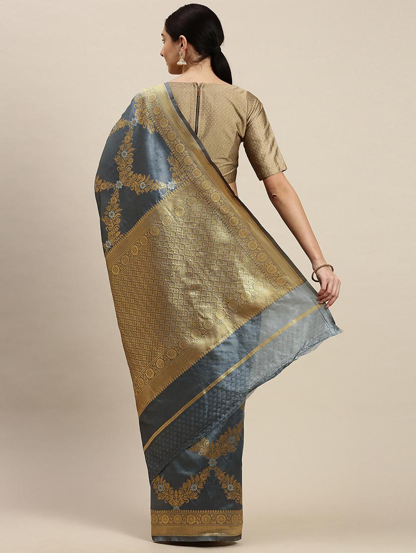 jacquard banarasi saree with blouse - 17687307 - Zoom Image - 2