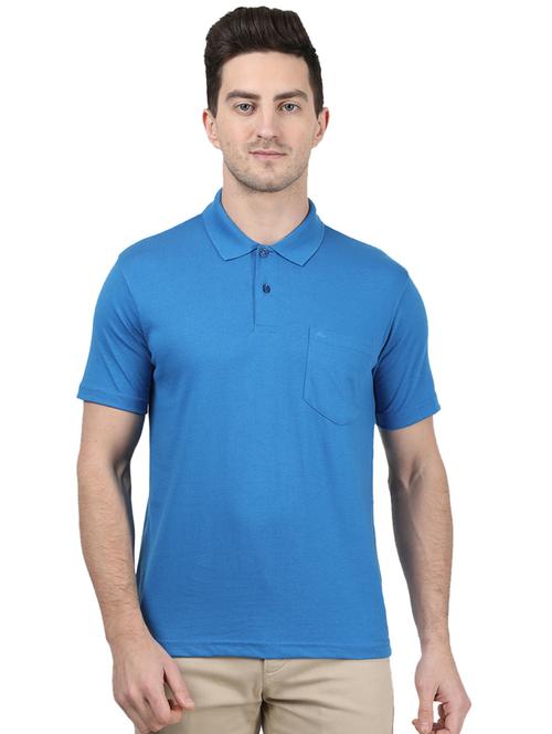 blue solid polo t-shirt - 17687357 - Standard Image - 1