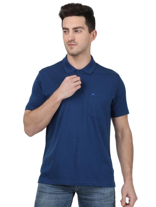 blue solid polo t-shirt - 17687365 - Standard Image - 1