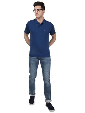 blue solid polo t-shirt - 17687365 - Standard Image - 4