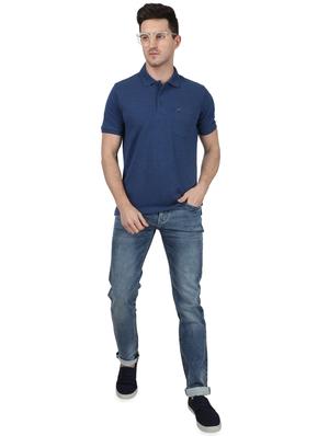 blue solid polo t-shirt - 17687373 - Standard Image - 4