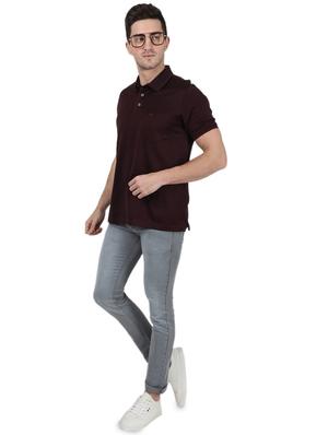 maroon solid polo t-shirt - 17687395 - Standard Image - 4