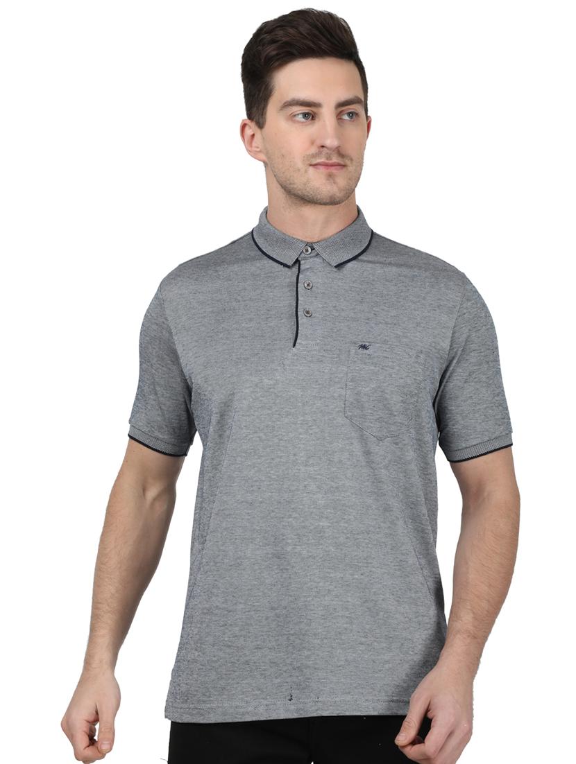 grey solid polo t-shirt - 17687398 - Zoom Image - 1