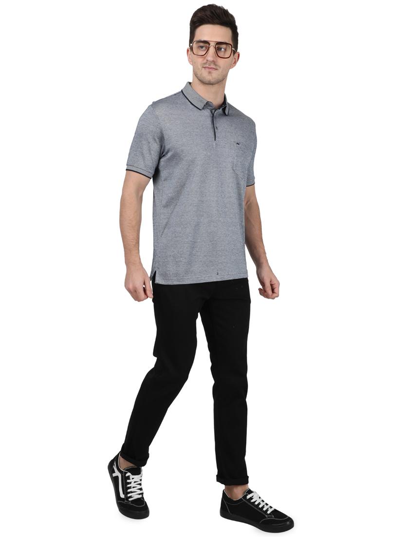 grey solid polo t-shirt - 17687398 - Zoom Image - 4