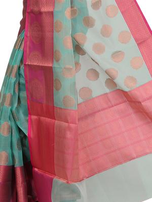 turquoise silk banarasi saree with blouse - 17687438 - Standard Image - 3