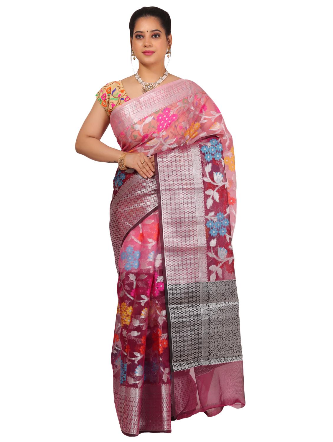 floral banarasi saree with blouse - 17687446 - Zoom Image - 1