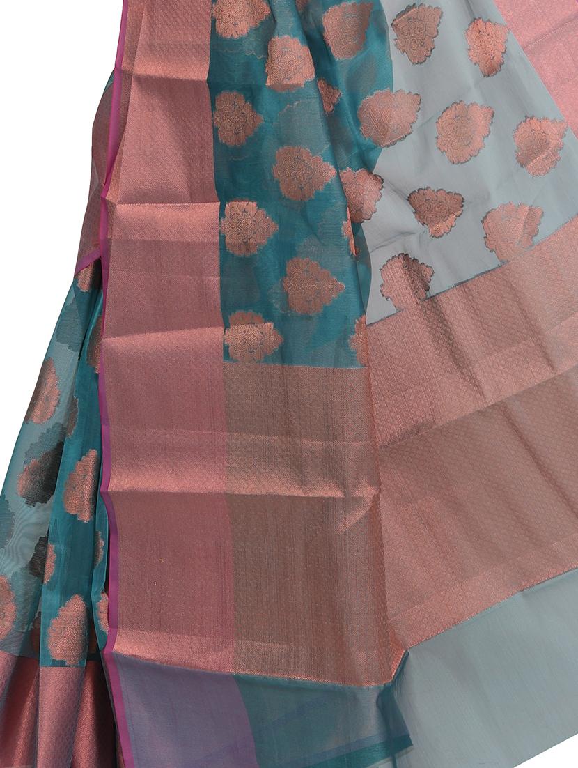 self design banarasi saree with blouse - 17687453 - Zoom Image - 3