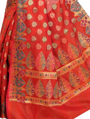 self design banarasi saree with blouse - 17687455 - Standard Image - 3